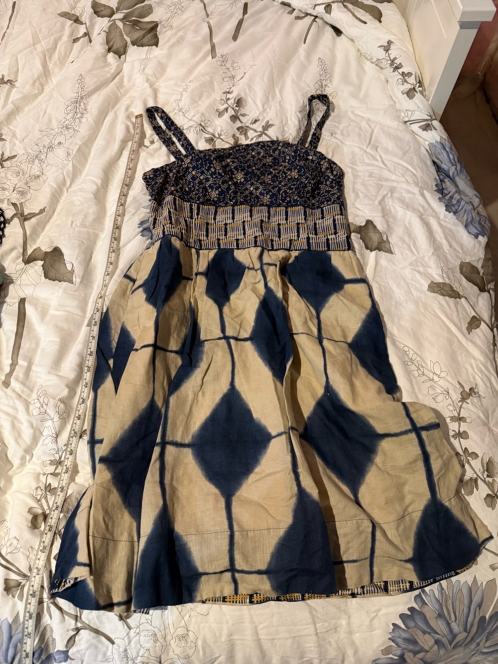Anthropologie Maeve Navy and Beige Patterned Sundress